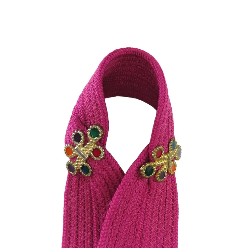 Vintage Hot Pink Woven Belt with Multicolor Rainbow Gem Rhinestones Retro Belt